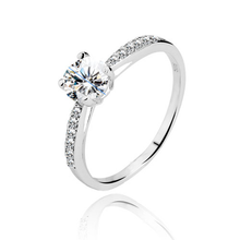 Load image into Gallery viewer, A dazzling 925 sterling silver round brilliant claw set CZ solitaire engagement ring style CZ half band ring. 
