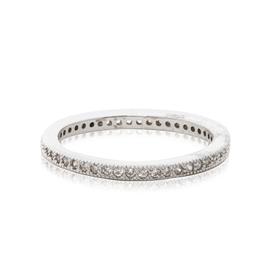 A timeless platinum finished micro inlay full eternity ring.