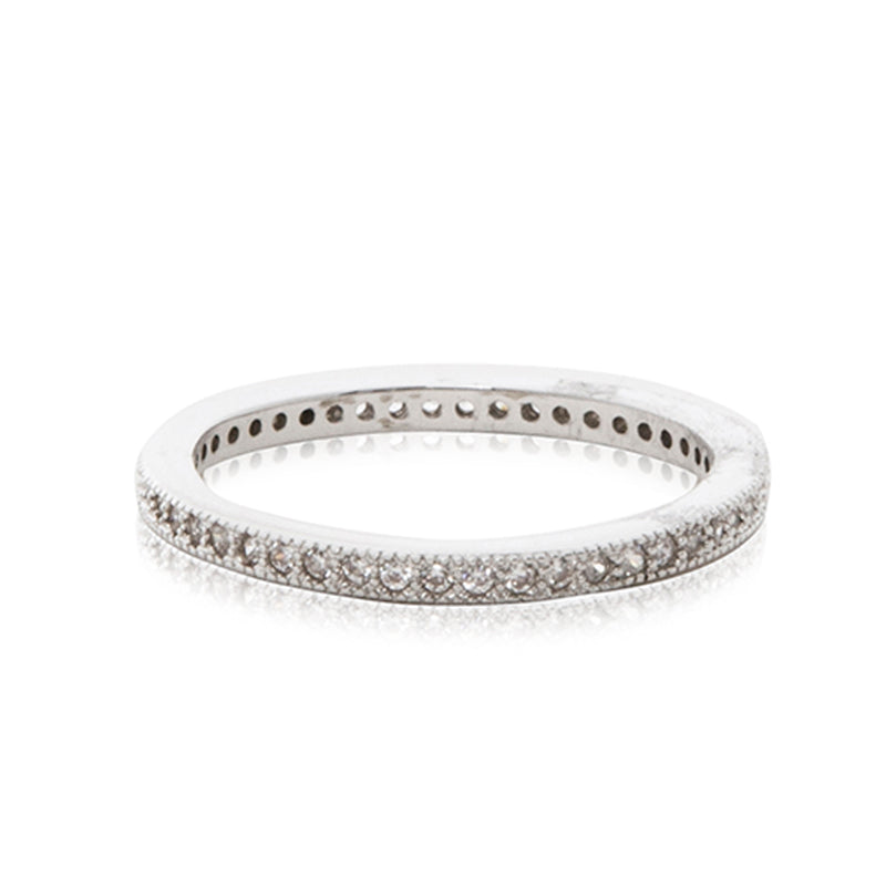A timeless platinum finished micro inlay full eternity ring.