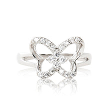 Load image into Gallery viewer, A beautiful 925 sterling silver butterfly ring encrusted in cubic zirconia stones.
