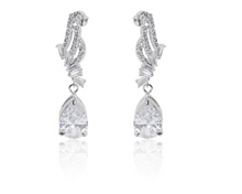 Load image into Gallery viewer, A beautiful statement platinum finished pear drop earrings and necklace set. For pierced ears. Ideal for a special occasion evening wear earrings
